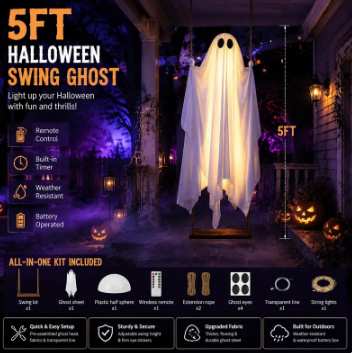 Large 5ft Halloween Ghost Swing